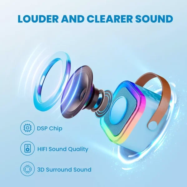 Laser Mini Karaoke Bluetooth Speaker with 2 Wireless Mic Classical Music Modern - Image 2